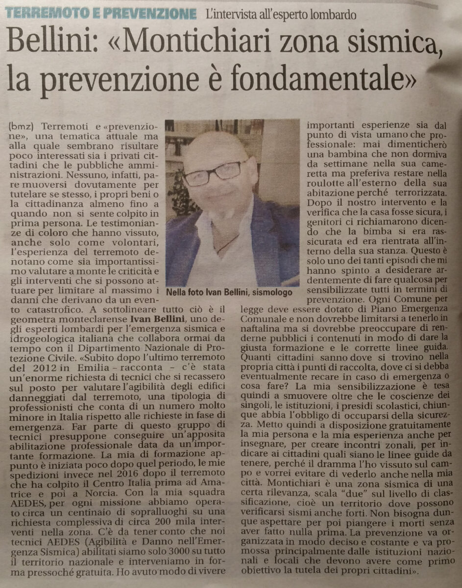 Montichiari è una zona sismica, la prevenzione è fondamentale (articolo di Bresciaoggi)